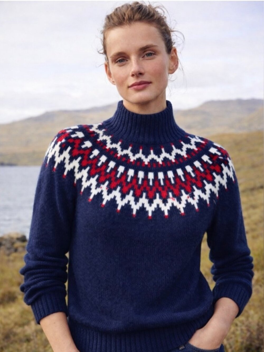 J.Crew Fair Isle Turtleneck Sweater Women’s S Navy Nordic Alpine Wool Blend